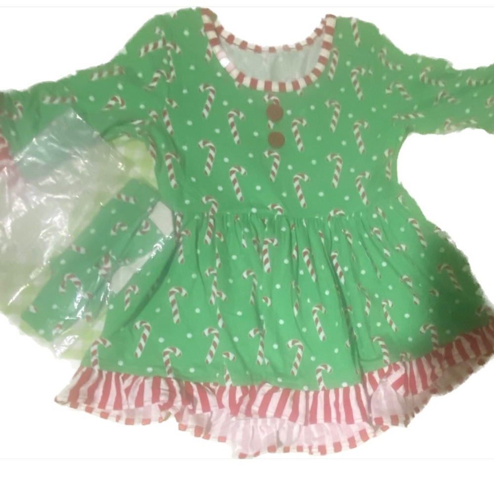 Beautiful Christmas green candy cane top size 5-6 - Picture 1 of 1